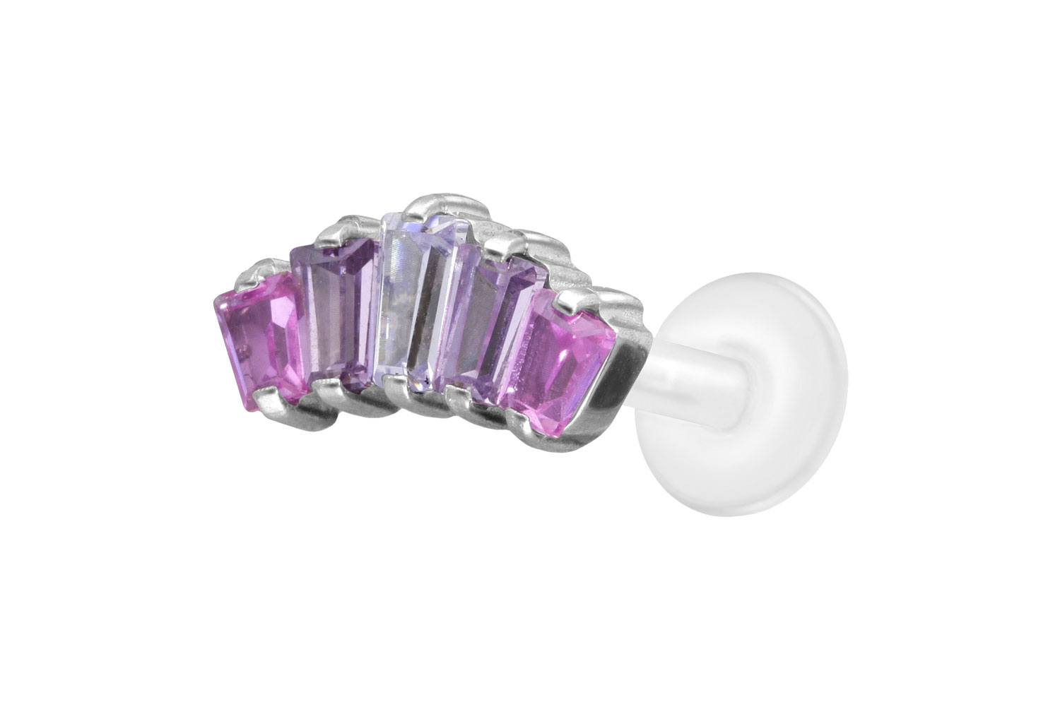 PTFE Labret Piercing mit Innengewinde + Titan-Aufsatz 5 EINGEFASSTE KRISTALLRECHTECKE